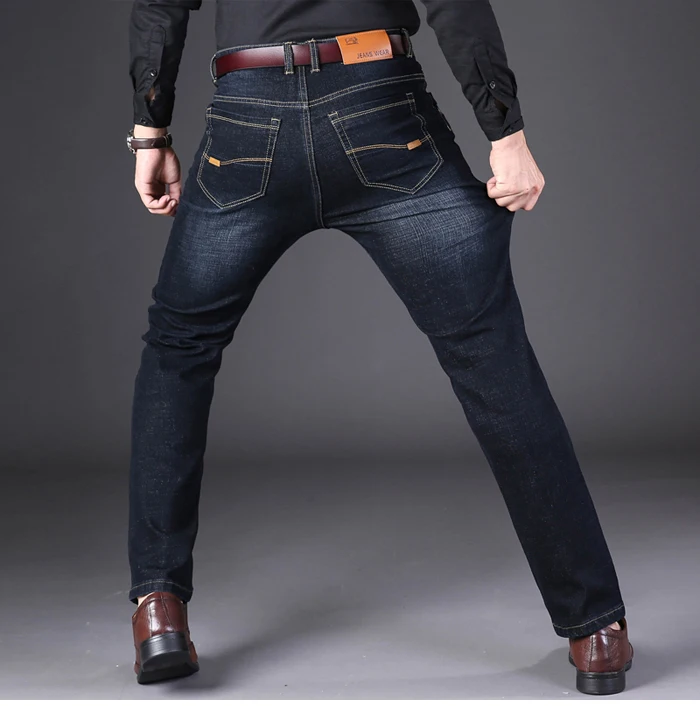 VROKINO бренд Новые мужские джинсы для отдыха модные бизнес эластичные джинсы Прямые классические брюки мужские синие черные джинсы 44