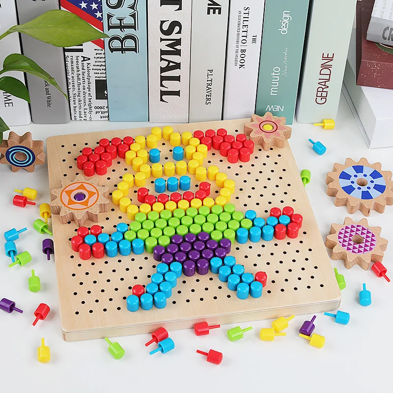 Mushroom Nail Puzzle Educational Didactical intelligent Games DIY Wooden Flashboard Children Learning Educational Toy Gifts