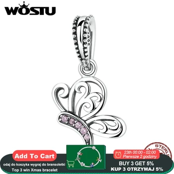 

New Design 100% 925 Sterling Silver Butterfly Dangle Charm Fit Original WST Bracelet Pendants Authentic Jewelry Gift