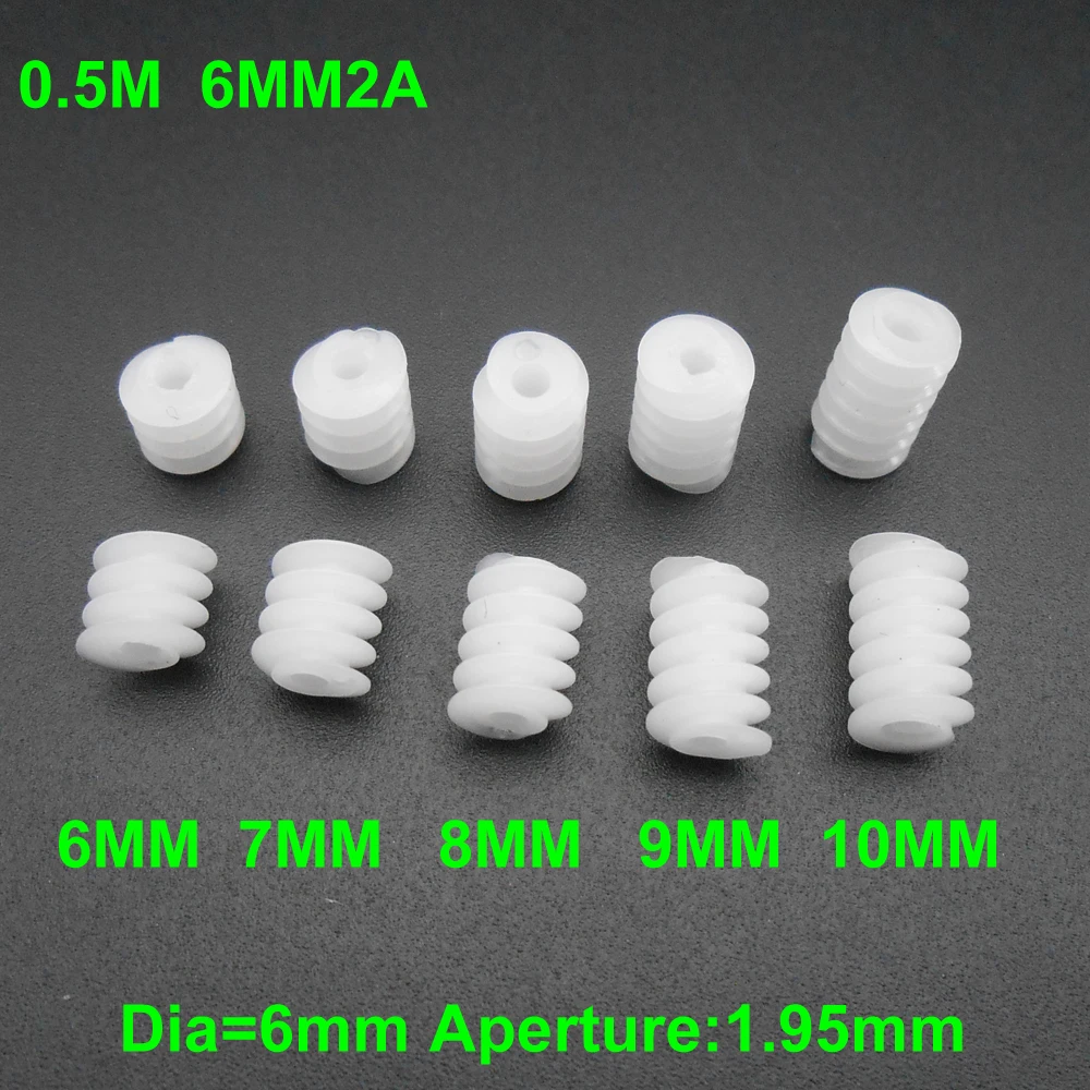 10pcs Plastic Reduction Gear Worm DIY 0.5M modulus 6*10mm Hole 2A For 2mm Sheft 