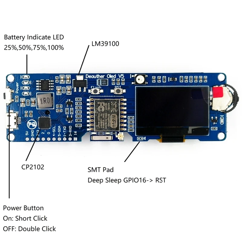 Wifi Deauther Oled V5 Esp8266 макетная плата 18650 батарея полярность защитный чехол антенна 4 Мб