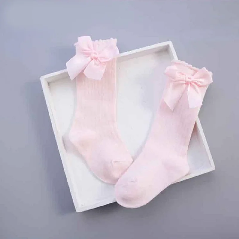 pink socks От 0 до 6 лет Детские колготки с бантом хлопковые колготки на весну, осень и зиму детские чулки для девочек, трикотажные колготки для младенцев - Цвет: pink socks