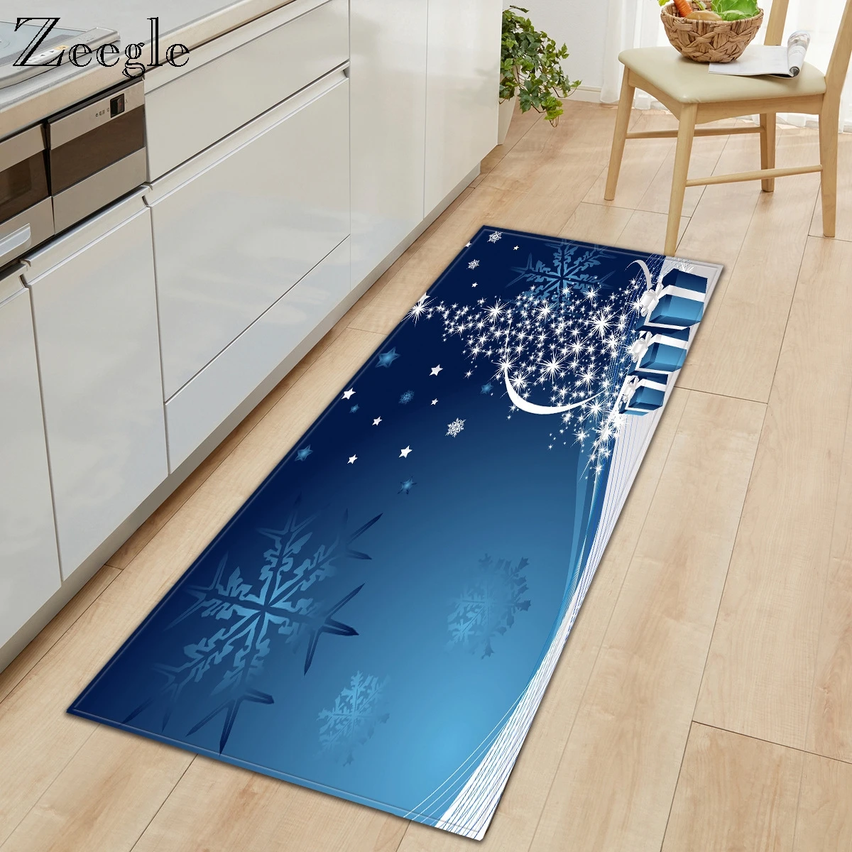 Zeegle Christmas Carpet for Home Decoration Long Rectangle Kitchen Carpet Anti-slip Hallway Floor Mat Flannel Bedside Area Rug