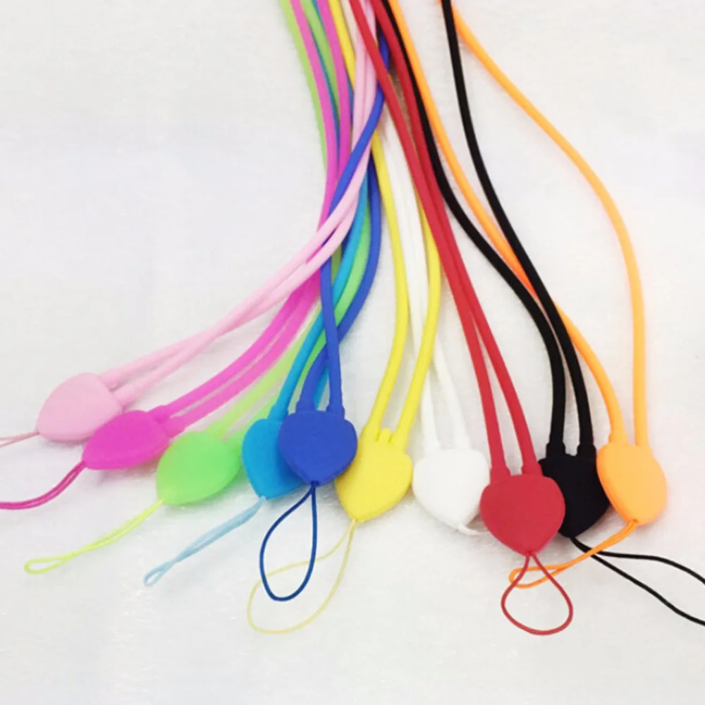 Heart Silicone Mobile Phone Strap Cell Phone Key USB Badge Cords Strap Lariat Lanyard Random Color 1PC wholesale