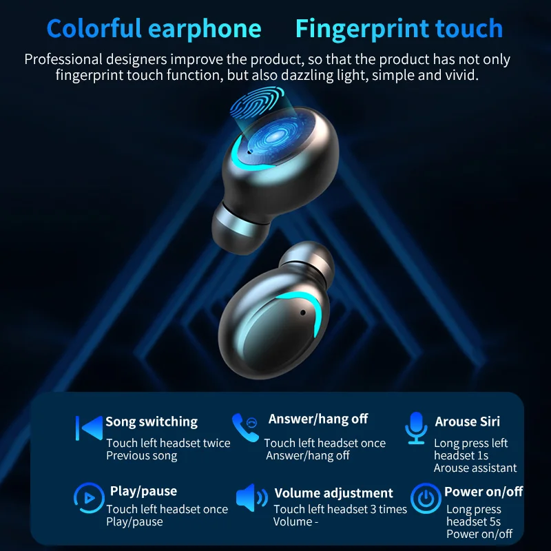 Wireless Earbuds with Mic Noise canceling Bluetooth 5 0 Waterproof Sports Headphone 9D HiFi stereo Touch Control Headphone