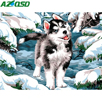 

AZQSD Dog Winter Paint By Number Canvas Painting Kits Pictures Oil Painting By Numbers Animal Home Decor Gift Wll Art