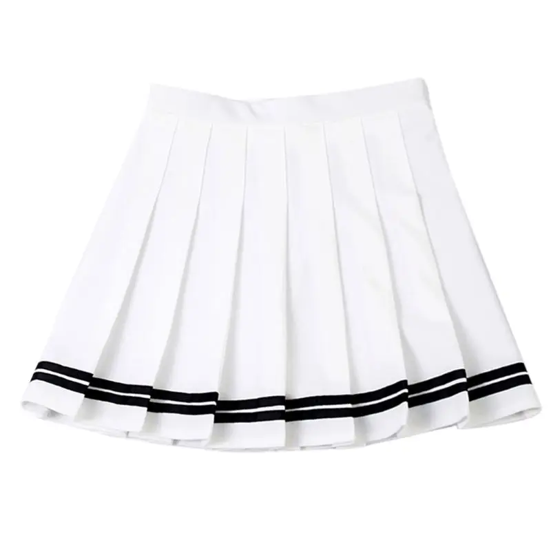

Girl High Waisted Stripes Pleated A-Line Mini Skirt with Safety Underpants Elastic Waistband Tennis School Cosplay Uniform