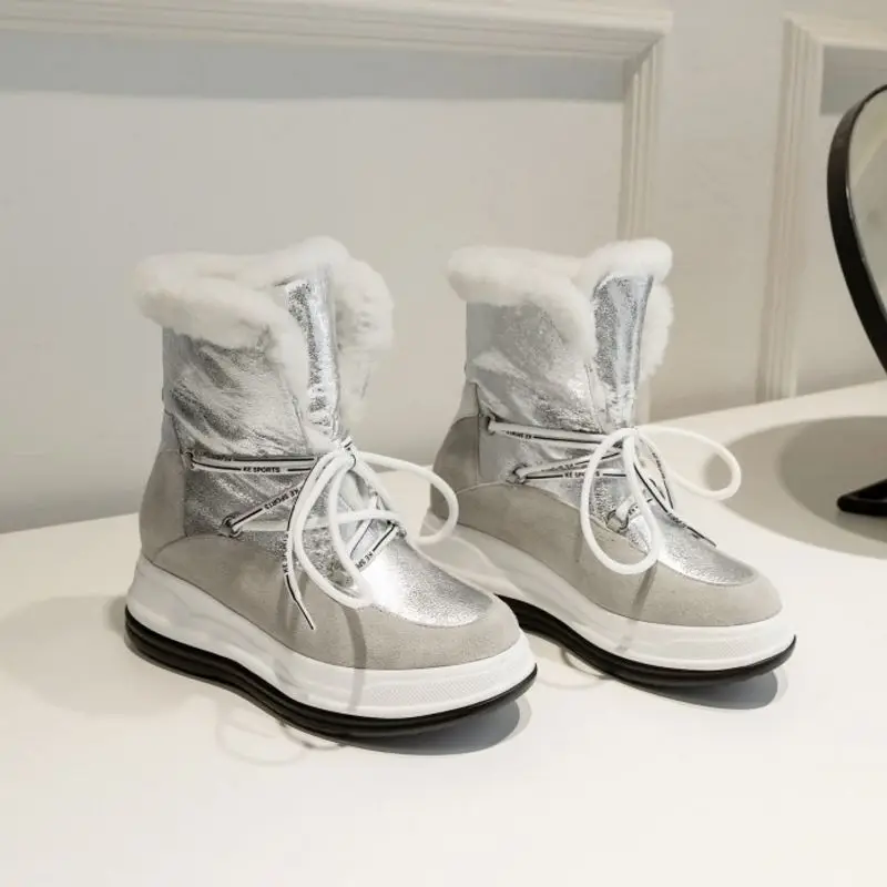 Taoffen/женские зимние ботинки высокого качества ботильоны из натуральной кожи с Плюшевым Мехом на платформе для работы модная обувь на танкетке женские размеры 32-43
