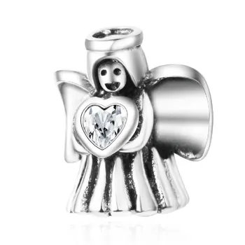 

2016 Winter 925 Silver Bead Angel of Love Beads Charm With Clear CZ Fits Original Fine Charms Bracelet Bangle DIY Jewelry