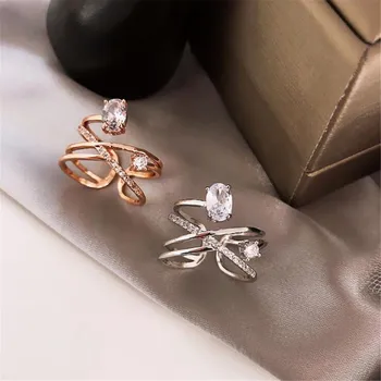 

New Korean style elegant multi-layer ladies cross ring oval zircon fashion temperament romantic wedding engagement ring gift