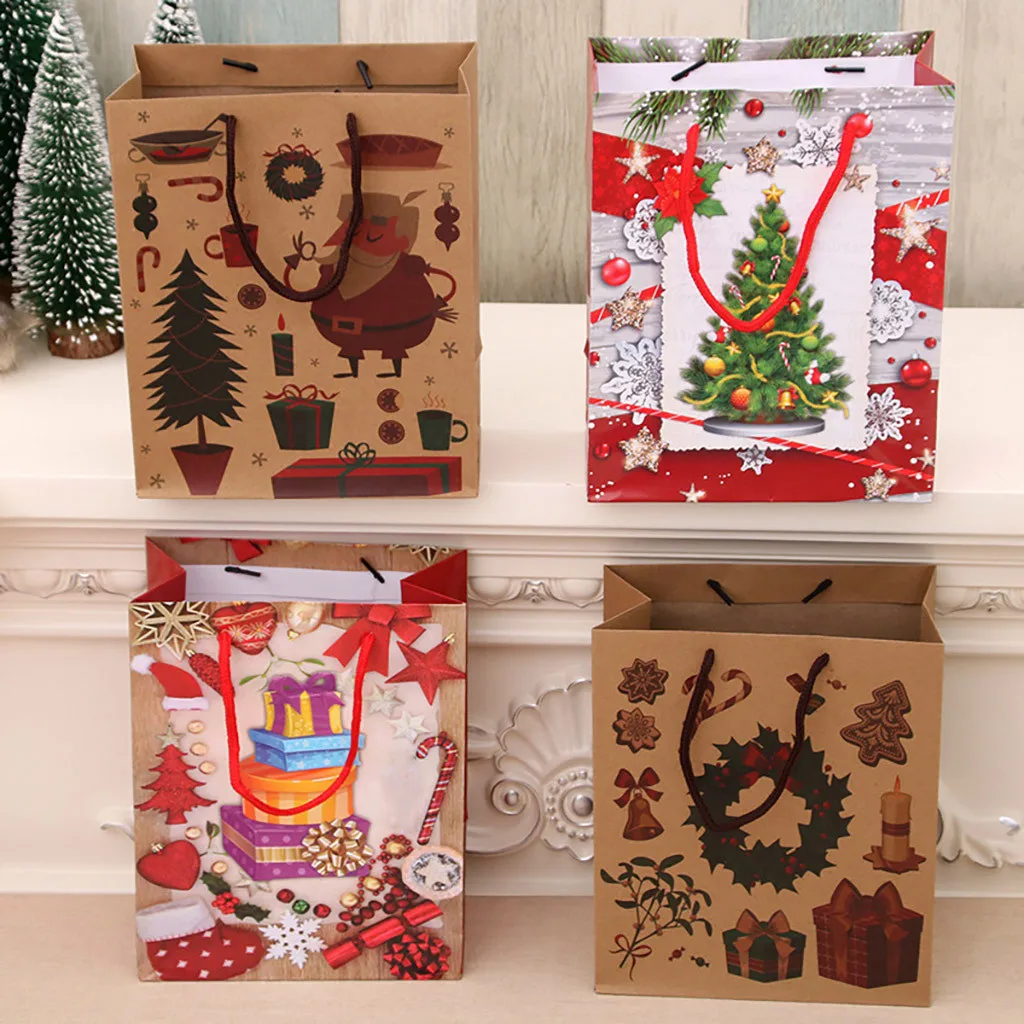 Christmas Gift Bag Paper Bag Packaging Kraft Paper Bottom Tote Bag christmas decoration for home gift candy storage bag