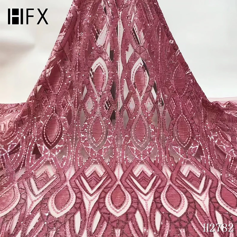 

HFX Latest African Velvet Lace Fabrics High Quality 2019 Nigerian Lace Fabric with Sequins Sequence Lace for Women Dress H2782