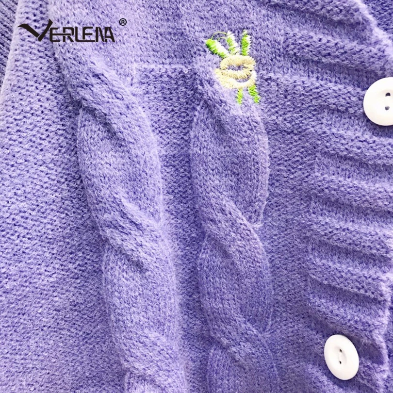 Verlena, комплект из двух предметов, длинный, объемный, рукав, кардиган, женский, с вязаным бюстом, обертка, Цветочная вышивка, кабель, уличная одежда, свитер