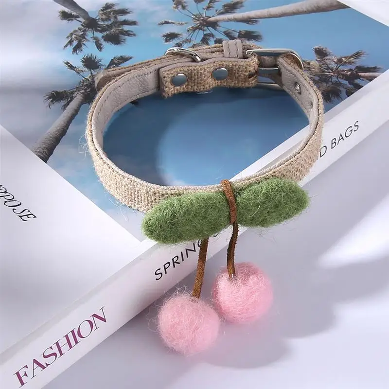Cat Collar Cherry Designed Adjustable Buckle Bow Tie Hand Knitted Cute Kitten Cat Neck Ring Stylish Cat Photo Prop Cat Collar Cherry Designed Adjustable Buckle Bow Tie Hand Knitted Cute Kitten Cat Neck Ring Stylish Cat Photo Prop