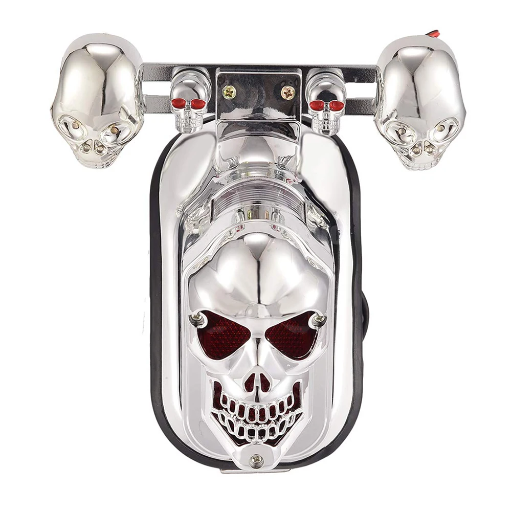 Chrome Skeleton Style Modified Motorcycle LED Black Skull Taillight with Turn Signal Motorbike Tail Lights Plus Steering |