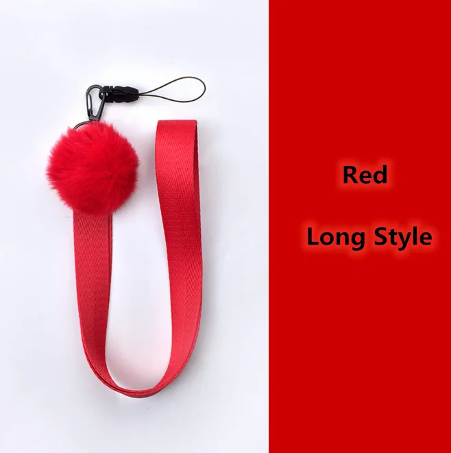 RedLong 1 шт., ремешок для мобильного телефона, шерстяной ремешок для шеи с шариком, анти-потеря, широкополосный ремешок на запястье, веревка для ключей, ID, держатель для карт, ключей для телефона, камеры - Цвет: RedLong