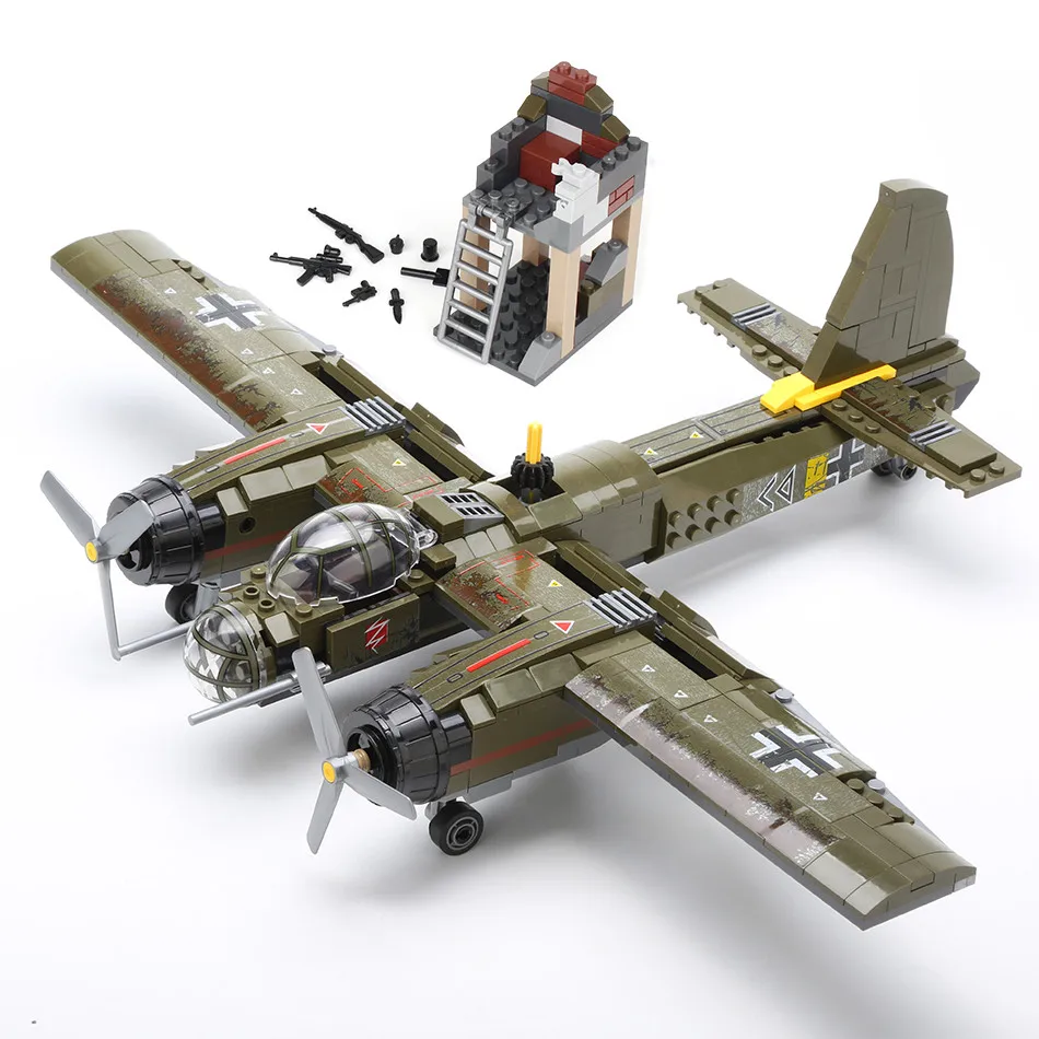 

559pcs Military Ju-88 bombing plane Building Block WW2 Helicopter Army weapon soldier Legoing model bricks kit Toys for children
