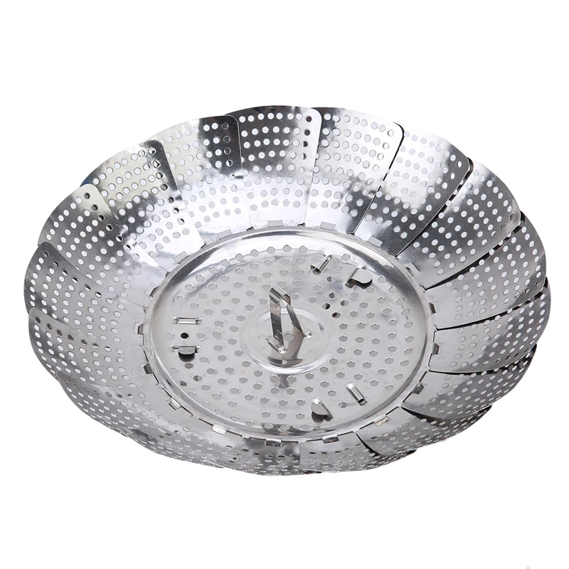 

21/26/28cm Stainless Food Steamer Steaming Rack Drawer Kitchen Folding Steamer Bowl Vegetable Fruit Steamer Basket PC679584