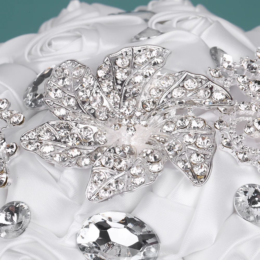 18/21cm Crystal Wedding Bouquet Handmade Bridesmaid Bouquet Brooch Rhinestone Rose Flower with Artificial Decorated for Bride