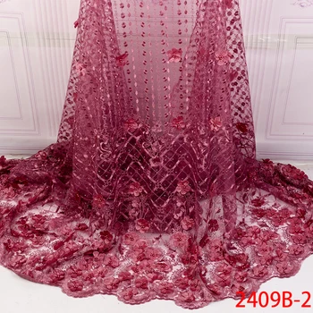 

French Net Lace Fabric 3D Flower Peach African Tulle Lace Fabric High Quality Nigerian Lace Fabrics For Dress AMY2409