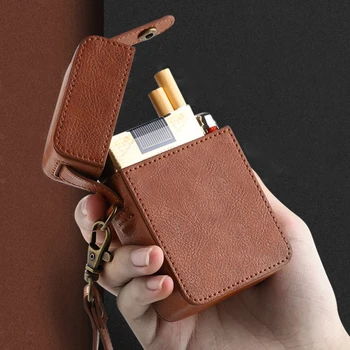 

Portable Holds 20pcs Retro Leather Cigarette Case Lanyard Smoking Gadget Storage Container Box best European gift for Men