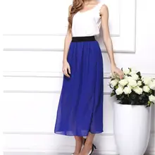Сексуальная шифоновая Длинная женская юбка большого размера, стильная эластичная высокая талия, однотонная элегантная Осенняя летняя одежда
