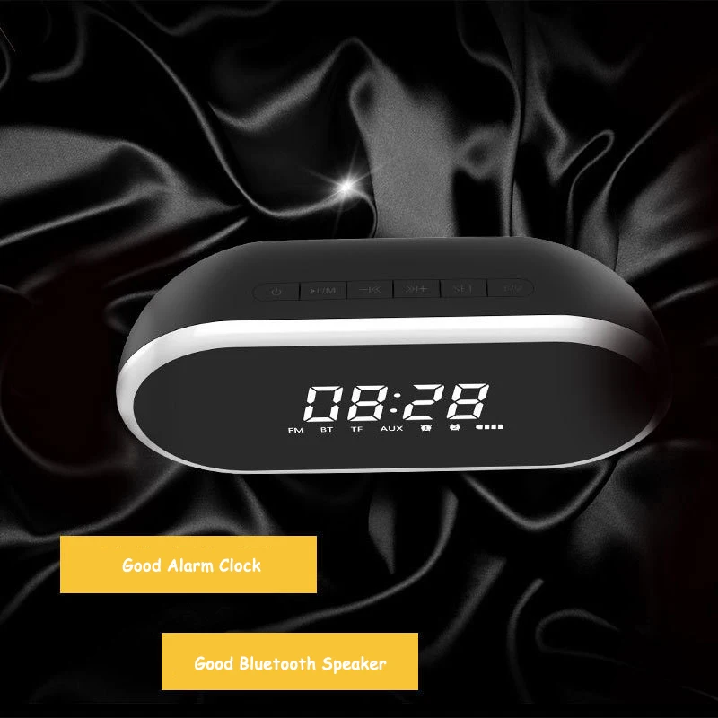 black TF/FM/AUX Bluetooth динамик будильник Многофункциональный светодиодный цифровой электронный будильник Домашний Настольный будильник с повтором - Цвет: black
