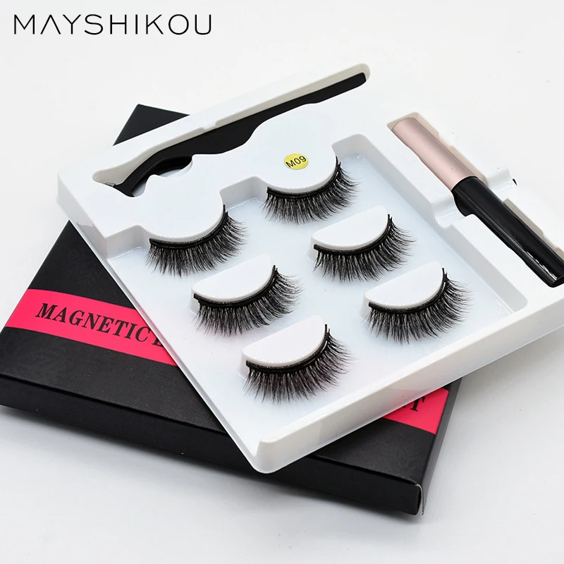 

MAYSHIKOU 3 Pairs Magnetic False Eyelashes Set Fake Eyelash-Extension Soft Natural Long lashes-Tweezers cilner Eyelah Eyeliner