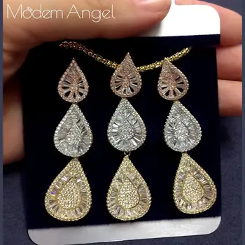 

ModemAngel Luxury Water Drop Full Micro AAA Cubic Zirconia Luxury Dubai Nigeria CZ Crystal Wedding Jewelry Sets