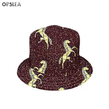 

Opslea Dashiki Horses Printed Fisherman Hat Double-Sided Wear Stylish Fashion Batik Print African Tribal Hat 100% Cotton