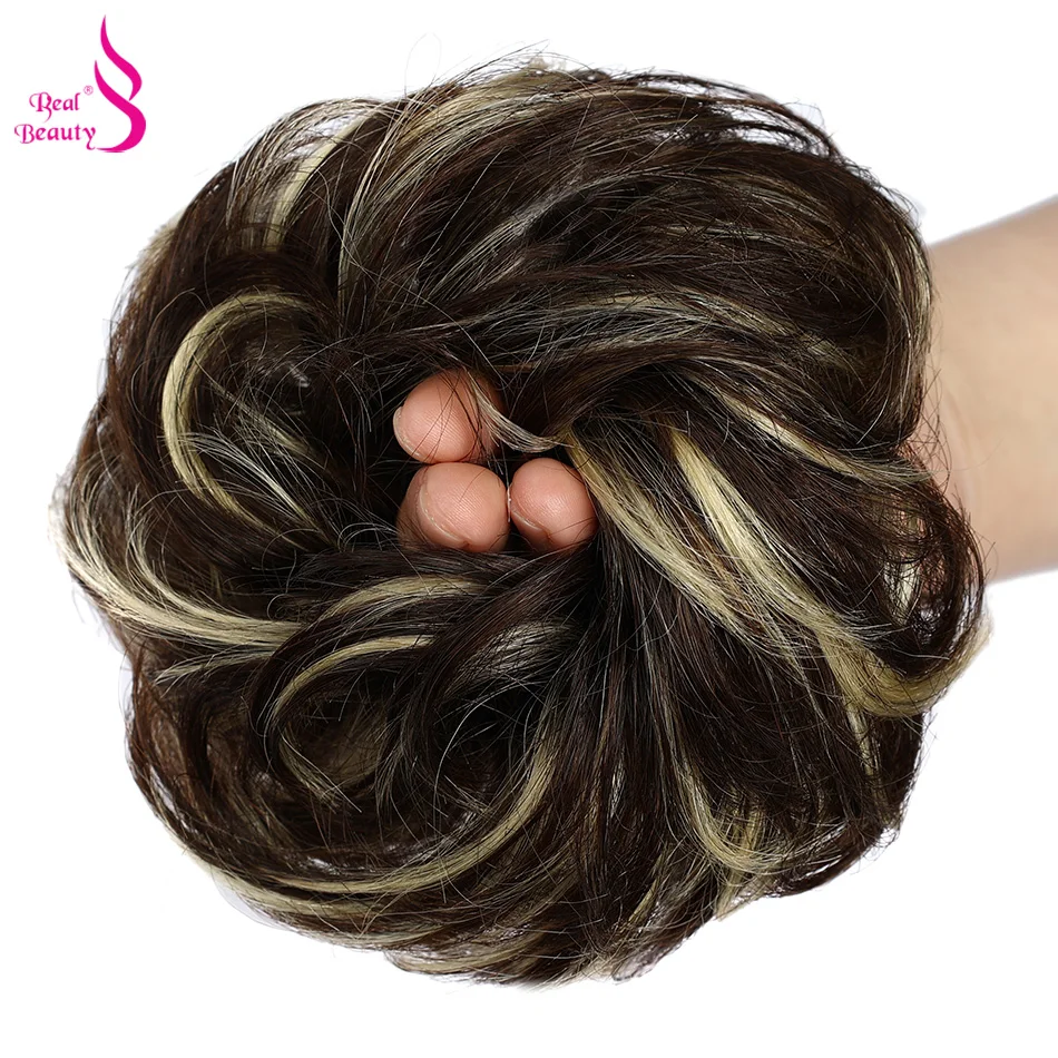 Real Beauty Messy Hair Bun Hair Scrunchies Extension Curly Wavy Messy Remy Brazilian Human Chignon for Women Updo Hairpiece