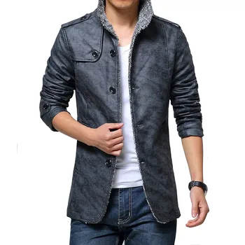 

Leather jacket plus velvet winter PU men's jacket men's cotton jacket medium long large size 4XL straight slim Slim warm jacket