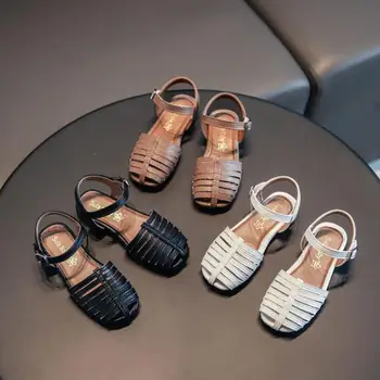 

2020 New Vintange Weave Solid Girl's Sandals Closed Toe Sandals for Princess Baby Flat Girls Sandals Summer Kids Dance Shoes