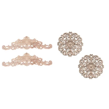 

2Pcs Wood Decorative Long Carved Onlay Applique Furniture Corners Ornament Home Door Bed Decor 30 x 8 cm & 2Pcs 15 cm