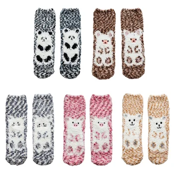 

High Quality Animal Hosiery Coral Velvet Socks Thick Winter Warmer Floor Socks Cute Sleep Socks Cartoon Women Short Socks