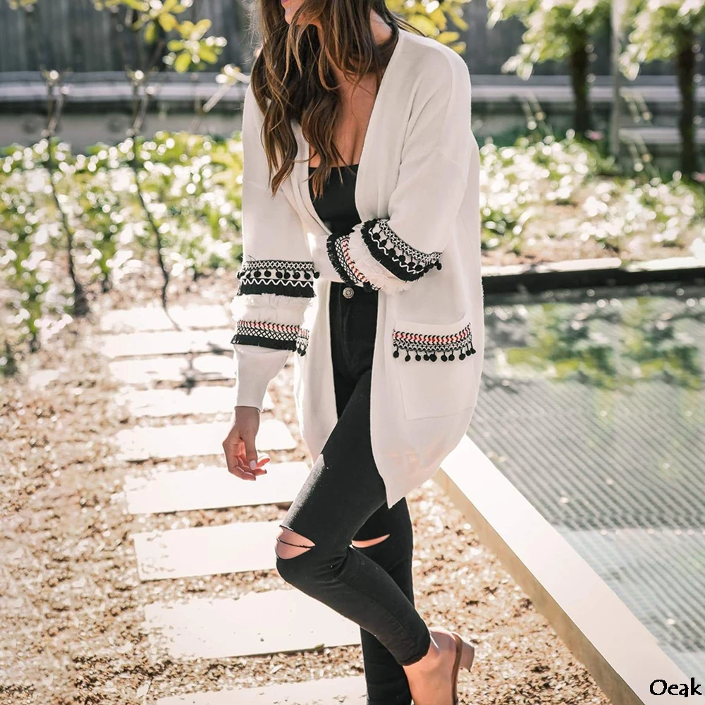 

SHUJIN Women Sweater Long Sleeve Cardigan Sweater with Pockets Splicing Solid Loose Casual Knitted Sweater Women's Tops