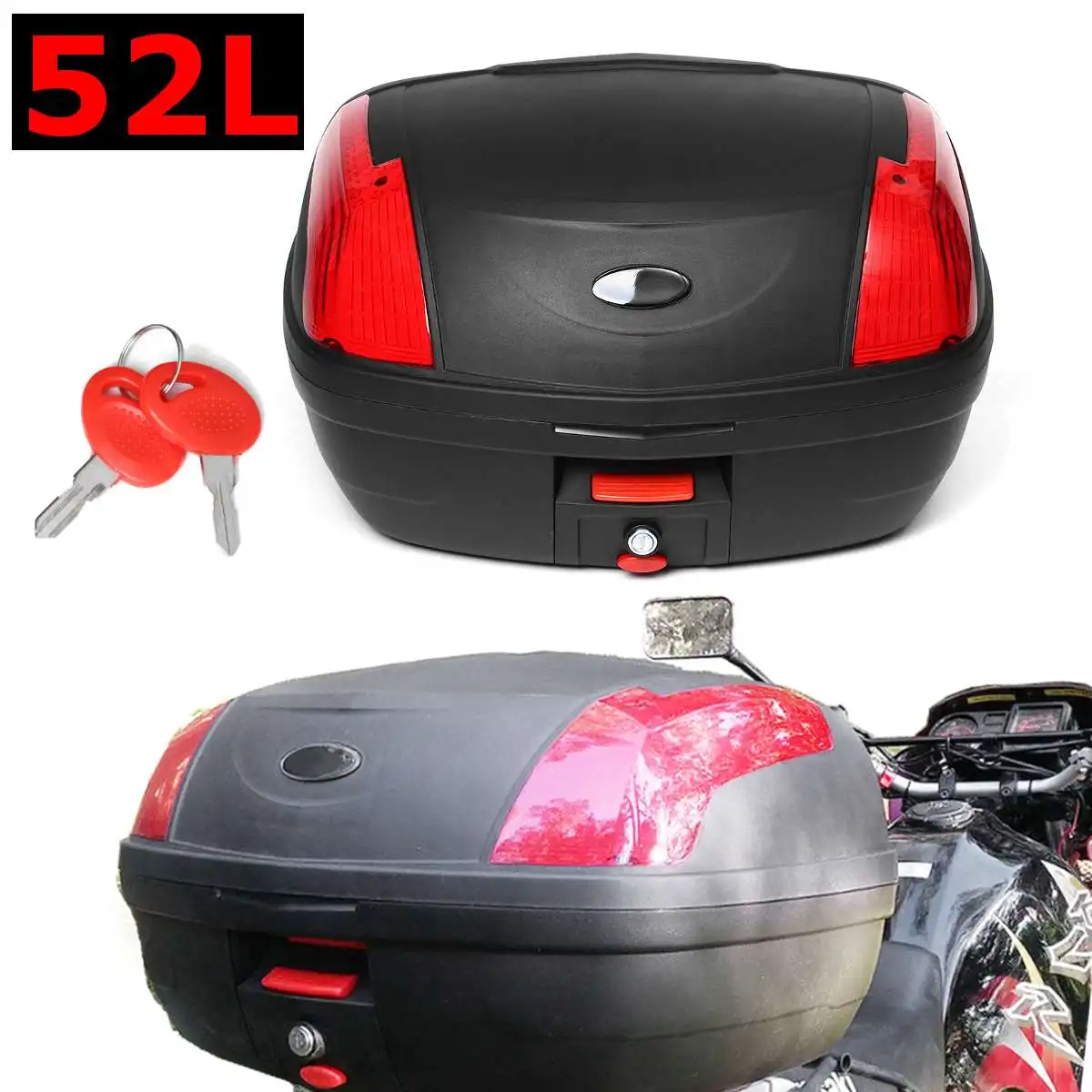 52L Secure Latch Black Motorcycle Trunk With Lock Scooter Top box