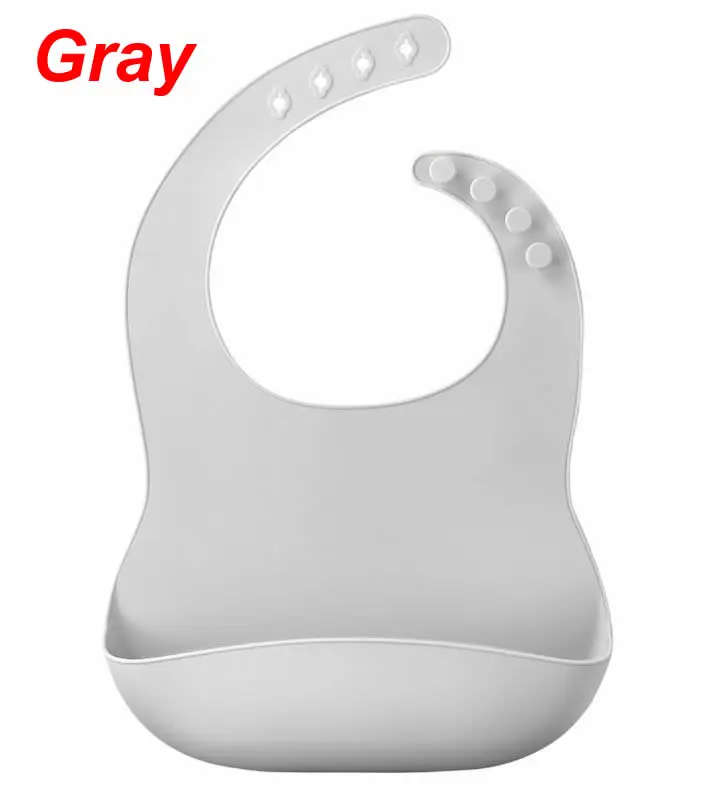 Gray Одноцветный силиконовый слюнявчик для кормления новорожденных, Одноцветный детский Силиконовый водонепроницаемый Слюнявчик с карманами, слюнявчик, фартук-полотенце - Цвет: Gray