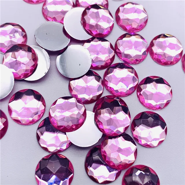 10 12 14 16 20mm Colorful Round Stones Flatback Acrylic Rhinestone Trim Scrapbook DIY Wedding Dress Accessories Costume Button pink