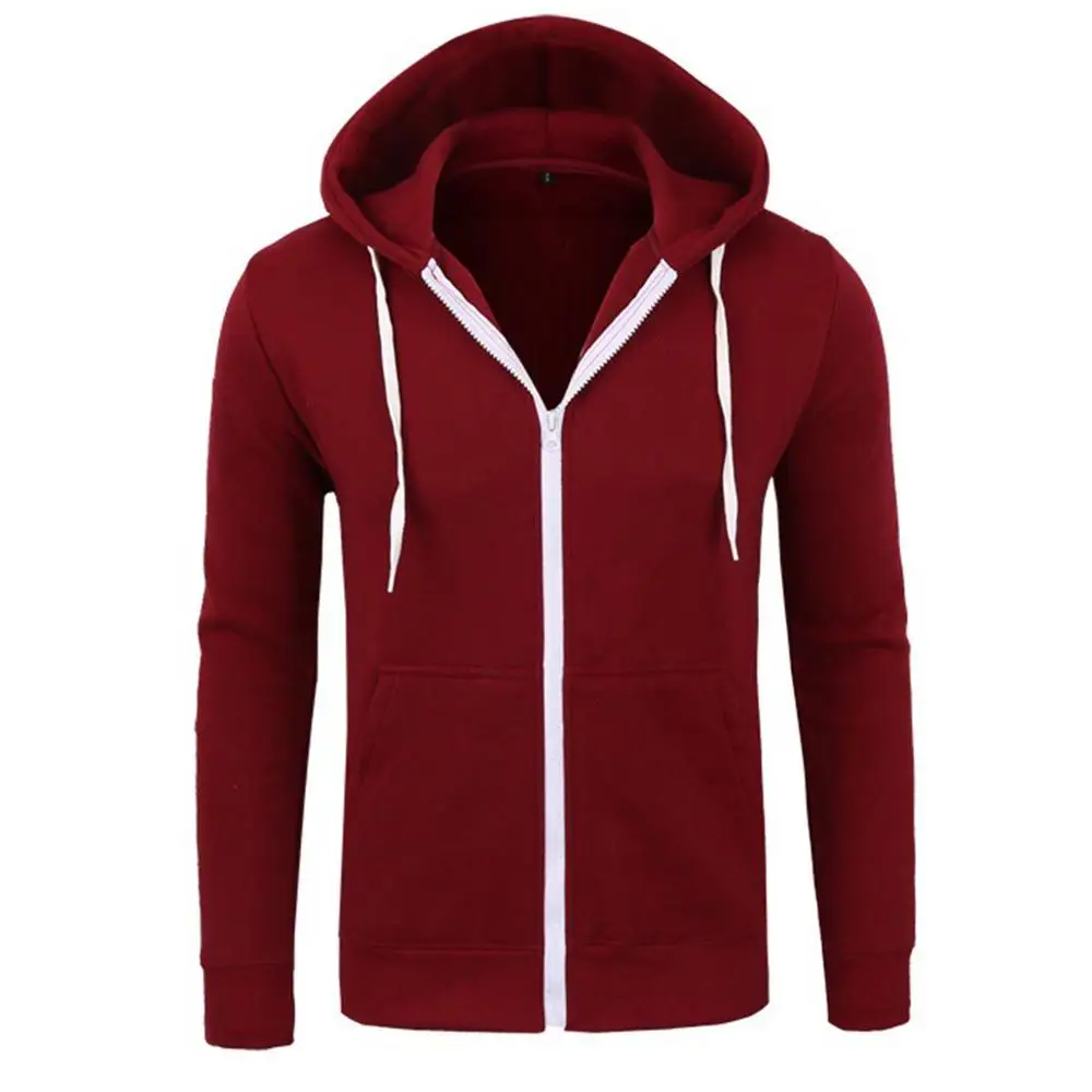 Meihuida Autumn Men Thick Hooded Zip Long Sleeve Muscle Warm Zip-Up Hoodie Gym Sports Casual Fit Sweatshirt