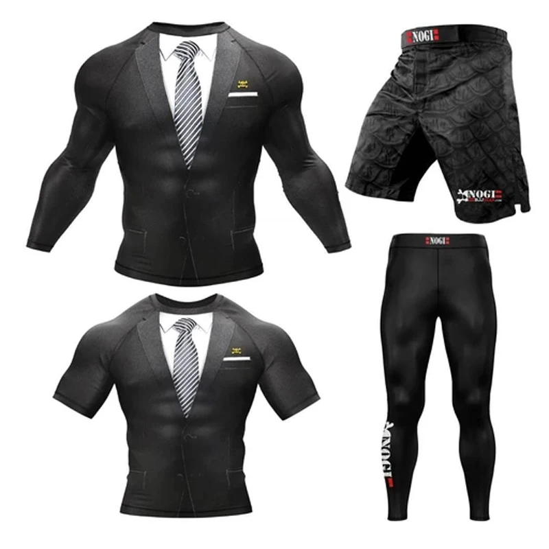 Мужские комплекты спортивной одежды MMA BJJ летние обтягивающие футболки топы