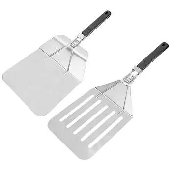 

Stainless steel folding pizza slotted scoop/dense scoop Pizze transfer shovel with TPR handle