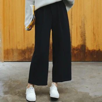 

BKMGC Autumn Winter Black Pants Women Wide Leg Pants Solid High Waist Loose Casual Trousers Fashion Korean Cargo Pants Women