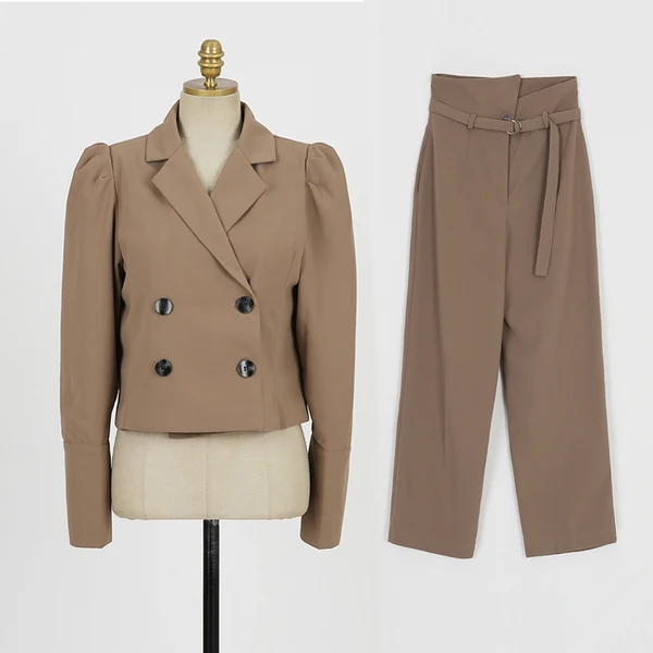 Высокое качество формальные офисные женские костюмы осень двубортный зубчатый рабочий пальто+ Мода Высокая талия OL брюки формальные 2 шт. комплект