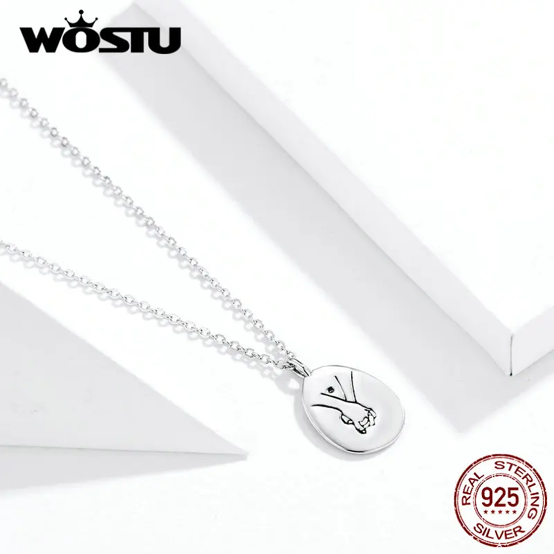 WOSTU, 925 пробы, серебряное, рукопожатие, ожерелье, длинная цепочка, удерживайте руку, удачное ожерелье для женщин, новинка, модное ювелирное изделие, DXN363