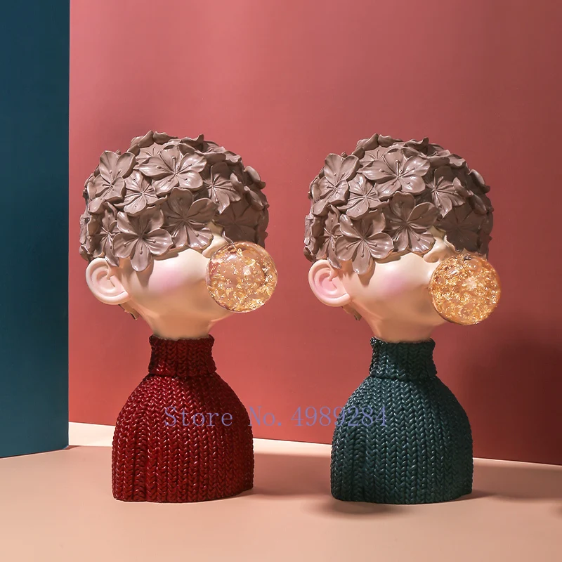 Creativity Resin Blowing Bubbles Boy Human Sculpture Abstract Desktop Furnishings Modern Home Living Room Decoration Figurines