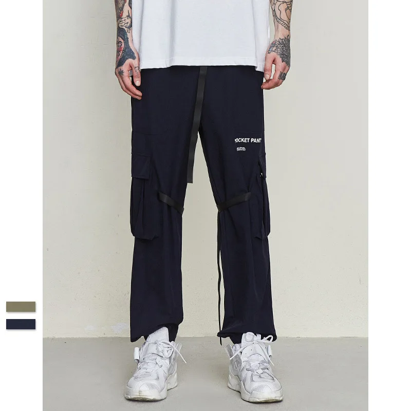 Seveyfan мужские хип-хоп брюки карго модные ленты пуговицы Уличная Одежда Бегунов Тренировочные Брюки-карандаши для мужчин R3123