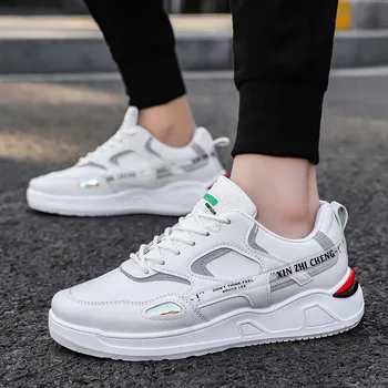 

2020 casual board shoes sneakers men loafer shoes lace-up round toe flat platform chunky sneakers reflect light Spring/Autumn
