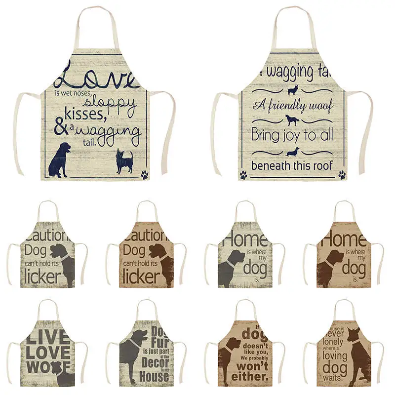 1Pcs Kitchen Apron DOG Letters Home Dog Printed Linen Aprons for Men Women Home Cleaning Tools WQ016
