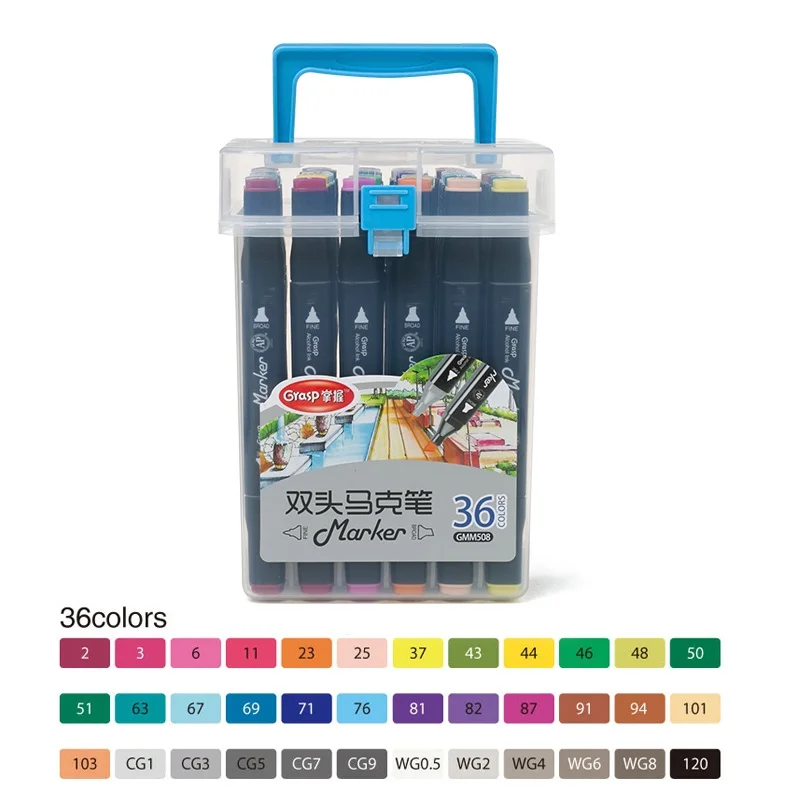 24/48/60/80/120 Color Art Markers Set Dual Headed Artist Sketch Oily Alcohol based markers For Animation Manga - Цвет: Square Standard 36